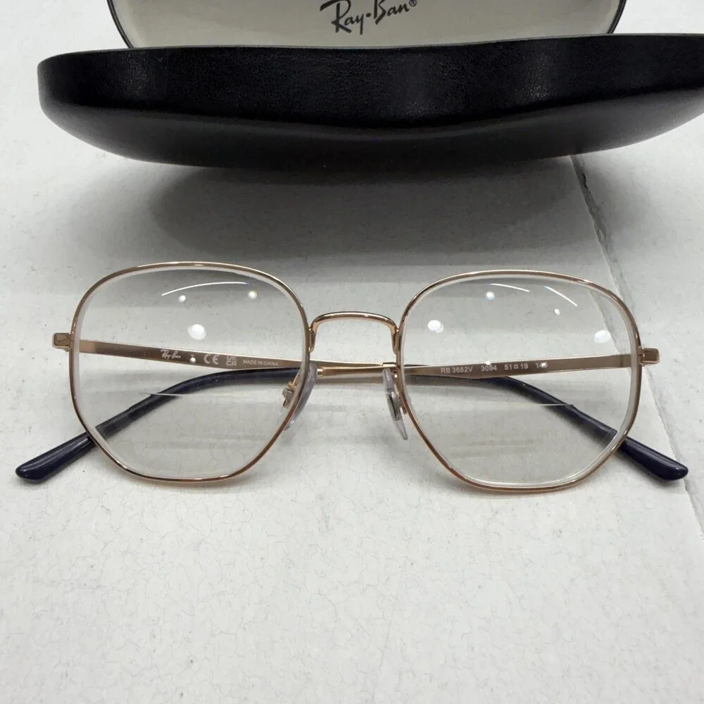 Ray-Ban Eyeglasses Square Rose Gold Metal Full Rim Womens 51-19-145 Black Case